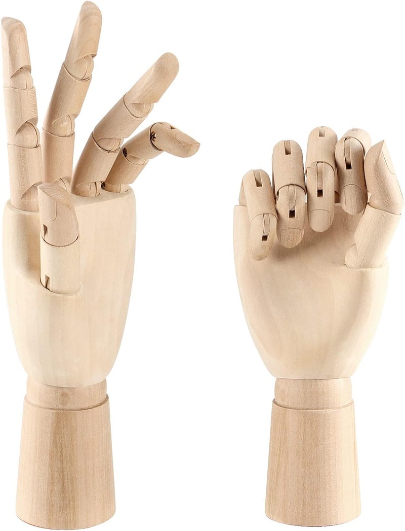 JOIKIT 2 Pack 12 Inches Wood Art Mannequin Hand, Left and Right Wooden Manikin Hand, Wooden Artist Hand Model with Flexible Moveable Fingers for Drawing, Sketching, Painting - Image 1